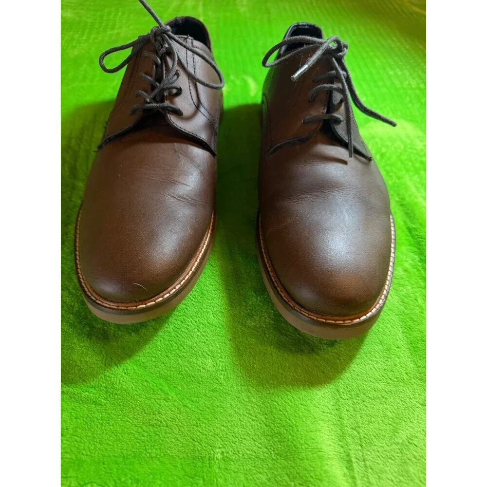 Ben Sherman Brent Mens 10 Brown Leather Plain Toe Derby Oxford Dress Shoes
